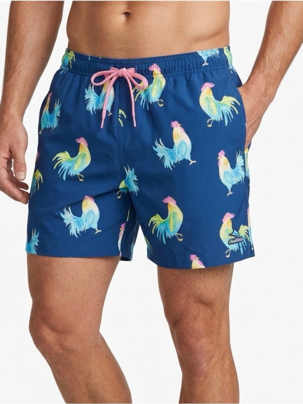Chubbies Mens Swim Trunks Size Medium Blue Rooster Print Elastic Waist Lined